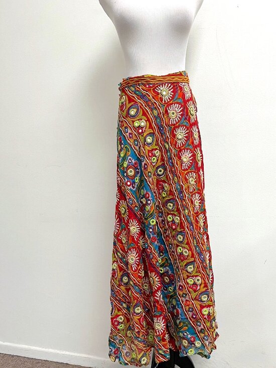 Soft Surroundings Dresses & Skirts - Soft Surroundings bohemian wrap maxi skirt beaded mirrors red gold L India